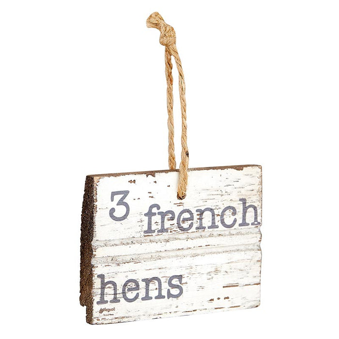 "Three French Hens" Christmas Wood Ornament