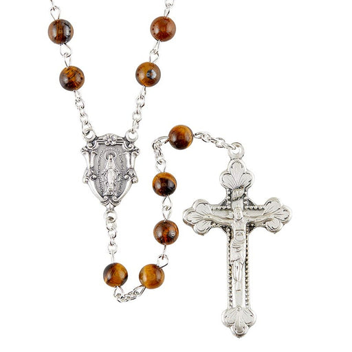 Tiger Eye Gemstone Rosary with Miraculous Medal Center