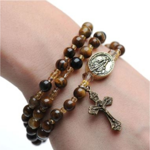 Tiger Eye Gemstone Twistable Full Rosary Wrap Bracelet Mother's Day Present Mother's Day Gift Mother's Day special item Mother's Day Twistable Full Rosary Wrap Bracelet