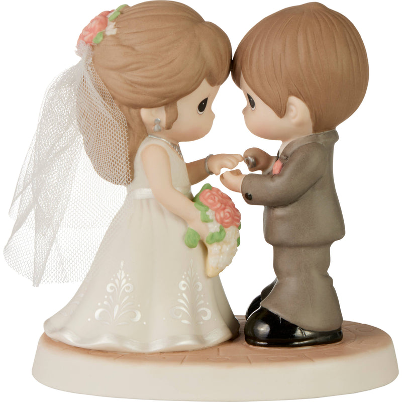 Traditional Bride and Groom with Rings Figurine – Hand-Painted Bisque Porcelain Wedding Keepsake