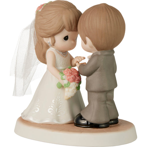 Traditional Bride and Groom with Rings Figurine – Hand-Painted Bisque Porcelain Wedding Keepsake