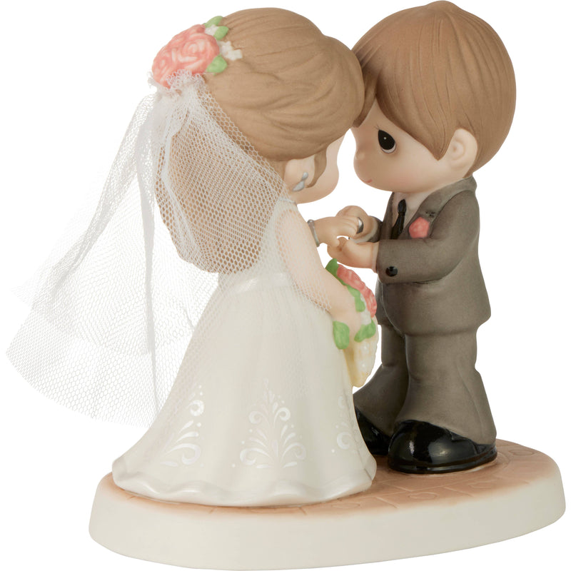 Traditional Bride and Groom with Rings Figurine – Hand-Painted Bisque Porcelain Wedding Keepsake