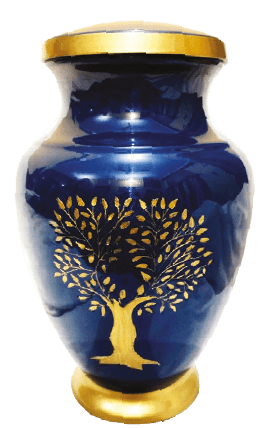 Tree of Life Blue Memorial Urn with Gold Accents