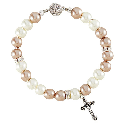 Two-Tone Pearl Wedding Bracelet with Dangle - 6 Pieces Per Package