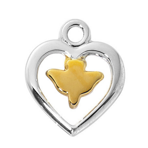 Two-toned Sterling Silver Heart with Gold-plated Dove Necklace