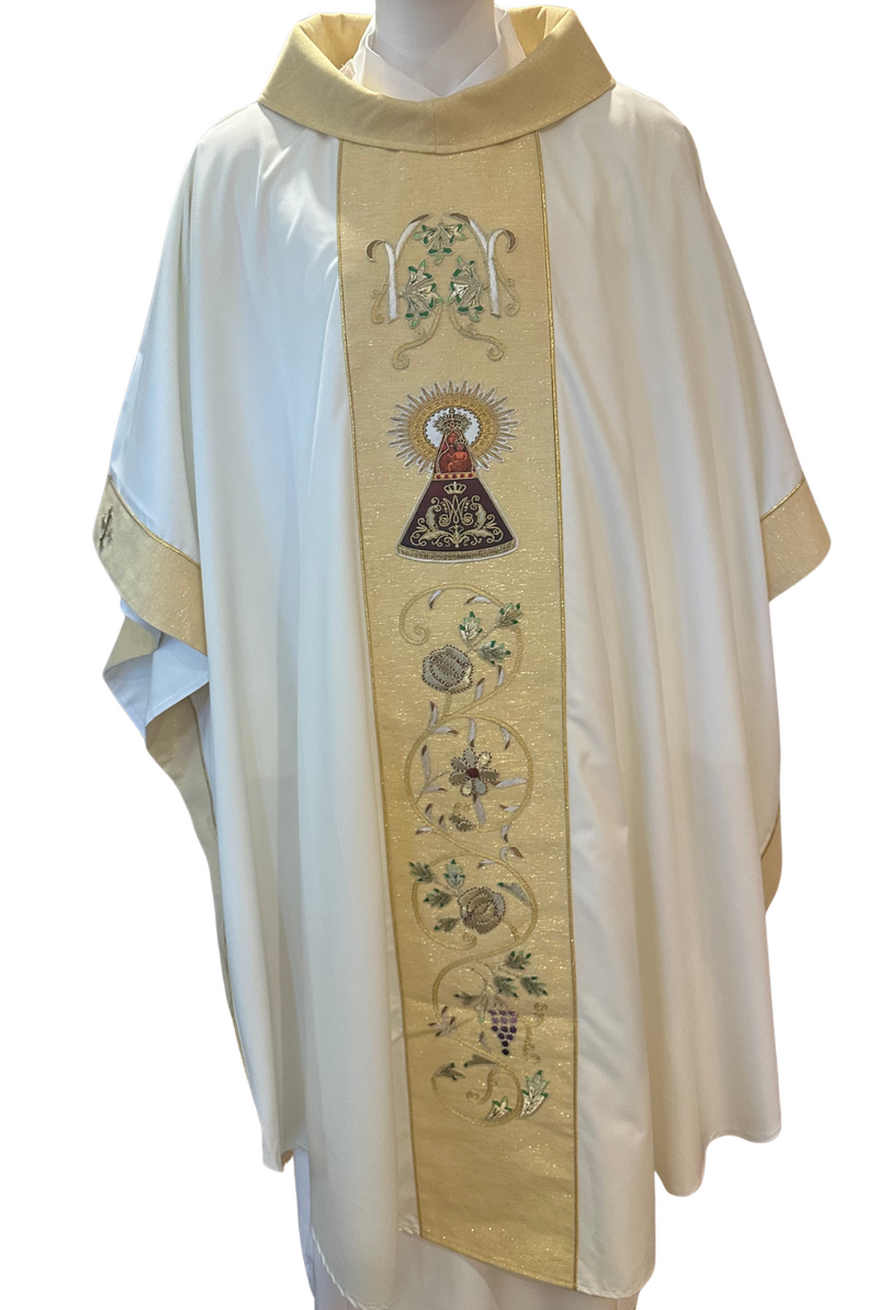 Our Lady of the Pillar Chasuble | Embroidered Ivory & Gold Marian Vestment