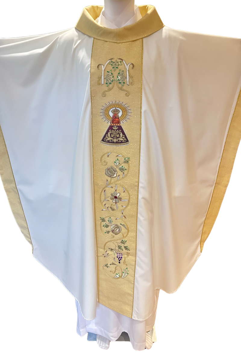 Our Lady of the Pillar Chasuble | Embroidered Ivory & Gold Marian Vestment