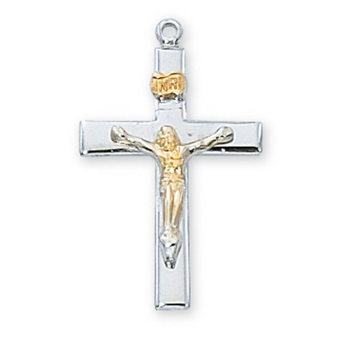Rhodium Two-Toned Crucifix with 18" Chain