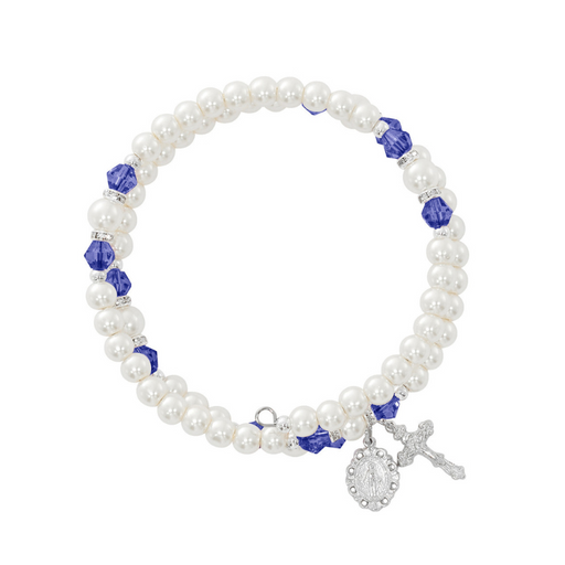 Wrap Rosary Bracelet - Sapphire and Pearl