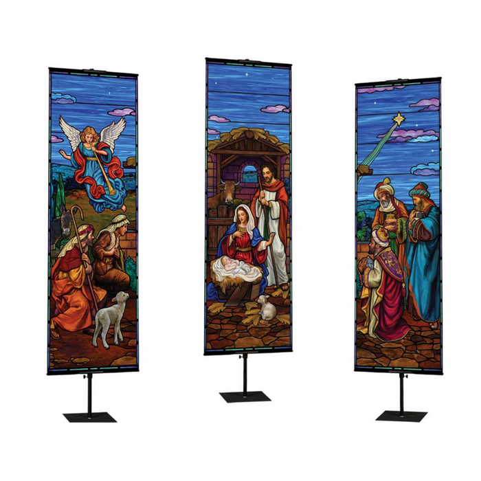 Set of Stained Glass Nativity Scene Banner