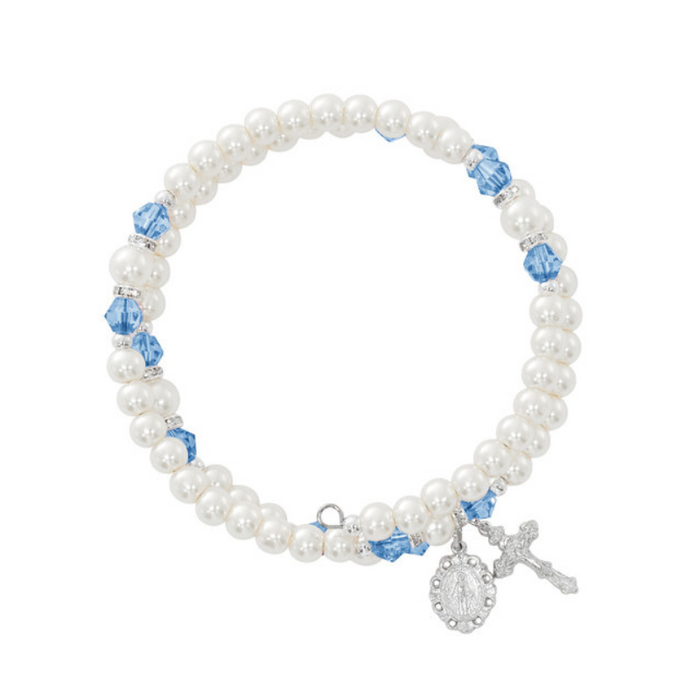 Wrap Rosary Bracelet - Zircon and Pearl