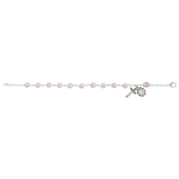 Pink Crystal Sterling Silver Rosary Bracelet