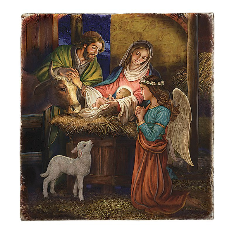 8.5" H Marco Sevelli Tile Plaque - Away In A Manger