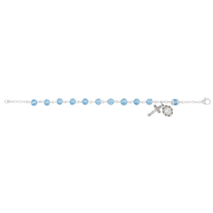 Light Blue Crystal Sterling Silver Rosary Bracelet