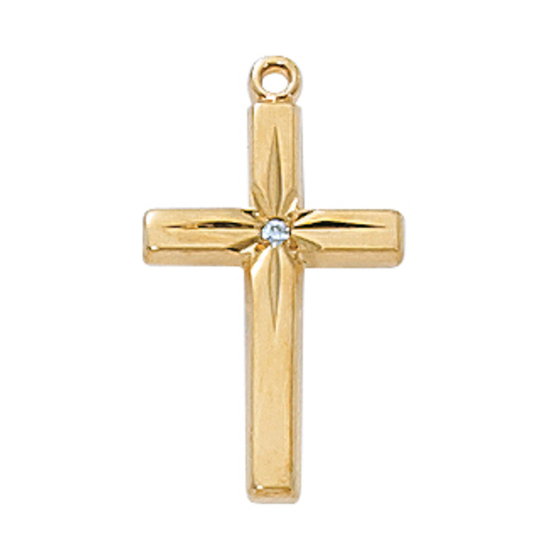 Gold Plated Pewter Cross with Crystal Stone