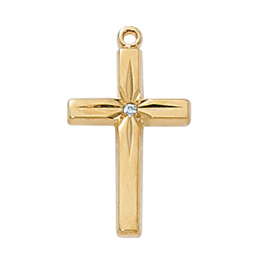 Gold Plated Pewter Cross with Crystal Stone