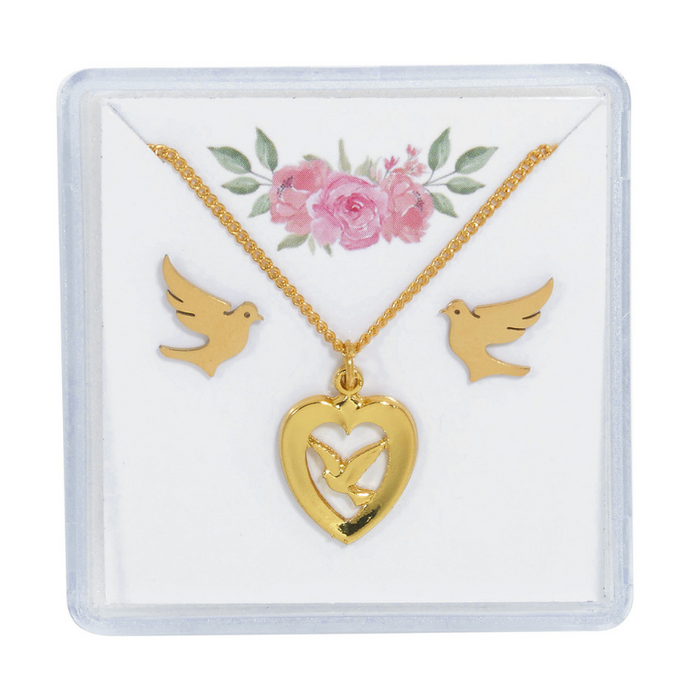Gold Holy Spirit Necklace and Earrings Set