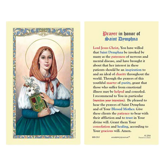 Laminated Holy Card St. Dymphna - 25 Pcs. Per Package
