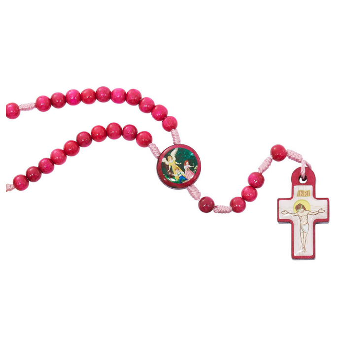 Pink Wood Guardian Angel Rosary