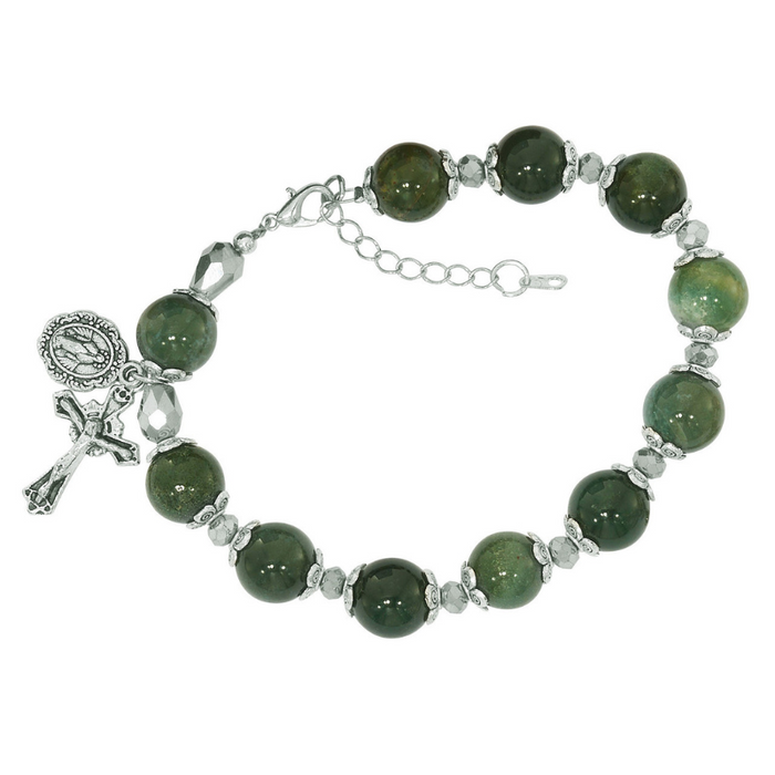 Moss Agate Stone Rosary Bracelet