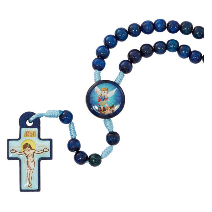 Blue Wood Saint Michael Rosary