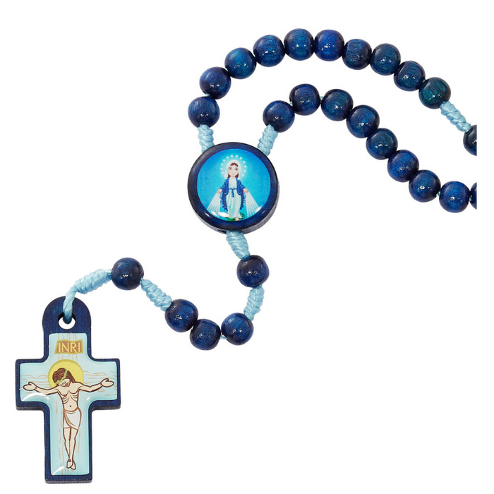 Blue Wood Miraculous Medal Rosary