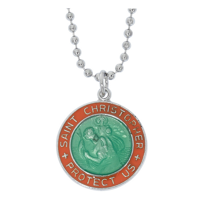 Orange And Green Saint Christopher Medal