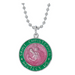 Green And Pink Saint Christopher Medal On Adjustable Ball Chain