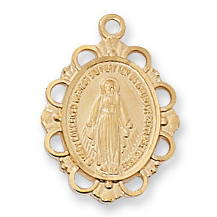 Gold Plated Pewter Miraculous Medal with 18" Chain