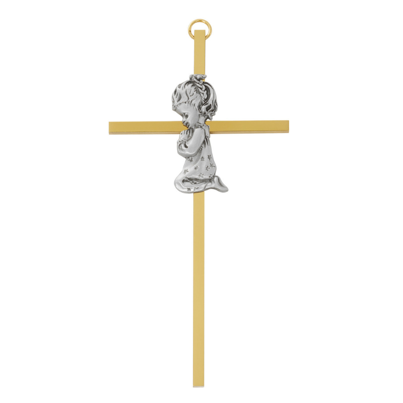 Praying Girl Brass Cross