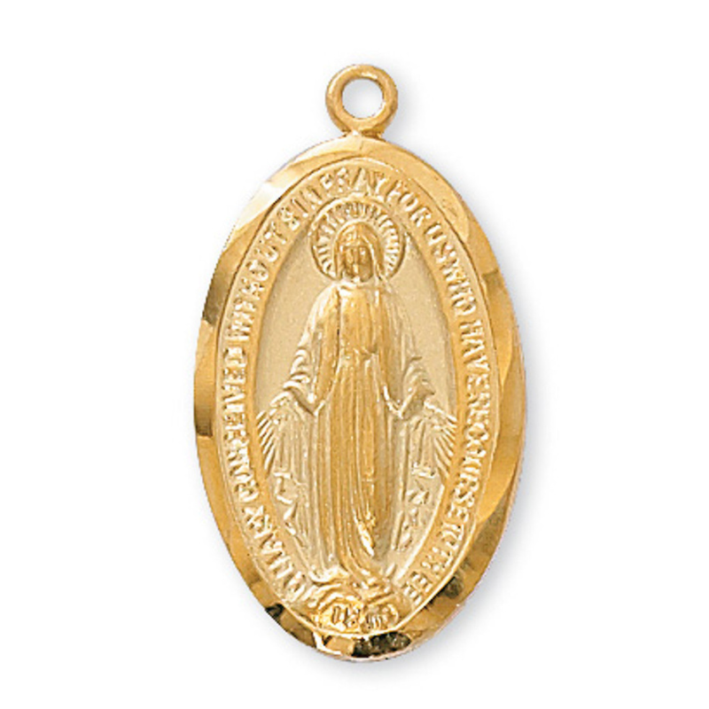 Gold Plated Miraculous Medal Pewter with 18" Chain