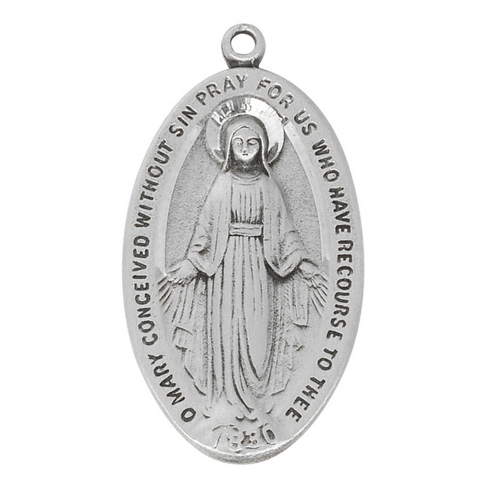 Miraculous Medal Pewter with 24" Chain