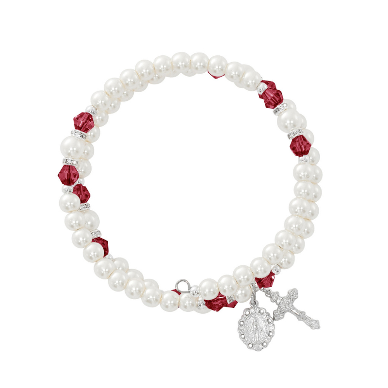 Wrap Rosary Bracelet - Garnet and Pearl
