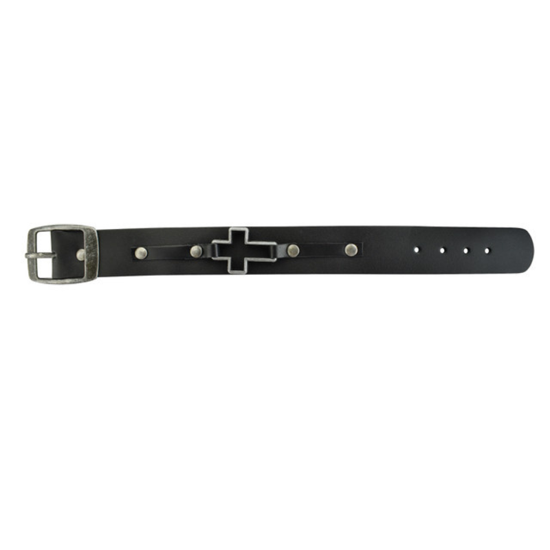 Cross-Black Leather Bracelet