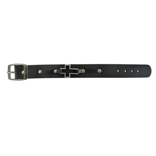 Cross-Black Leather Bracelet