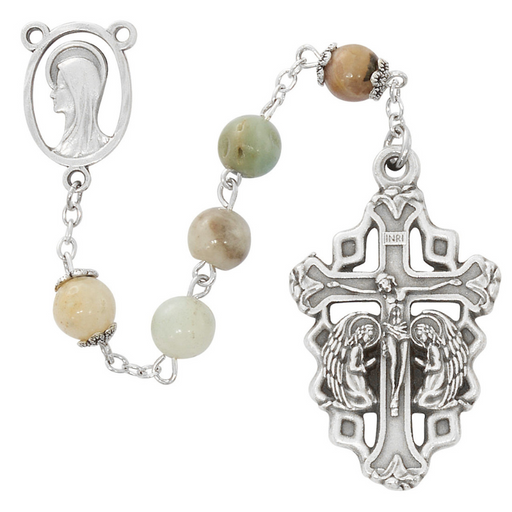 Praying Adoration Angel Crucifix Gemstone Rosary - Amazonite