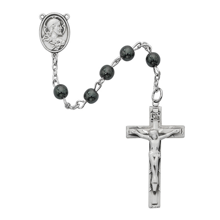 6MM Genuine Hematite Rosary - Pewter