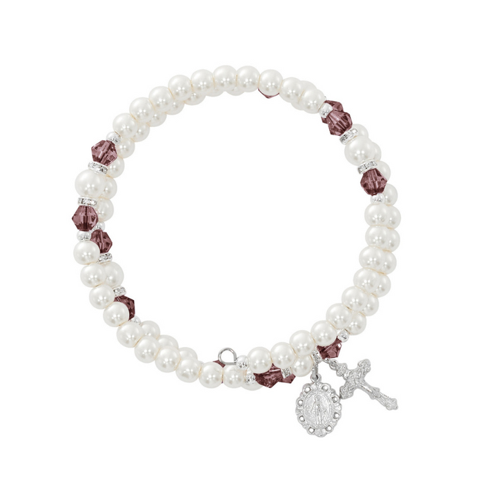 Wrap Rosary Bracelet - Dark Amethyst and Pearl