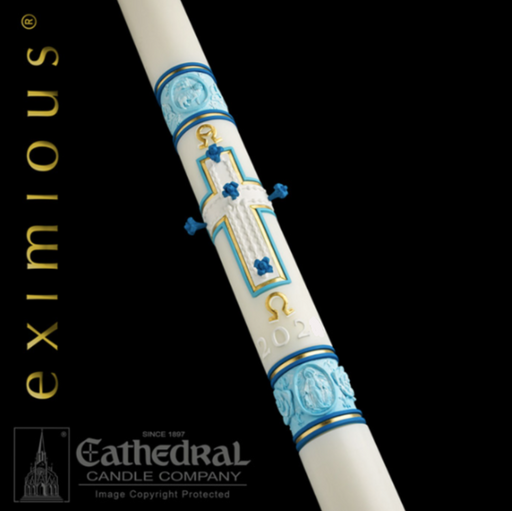 eximious® Most Holy Rosary Paschal Candle - Cathedral Candle - 51% Beeswax - 17 Sizes 