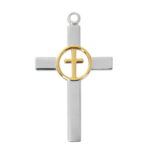 Two-Tone Cut Out Cross with 24" Chain