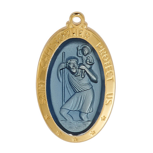 Saint Christopher Blue Medal with 18" Chain