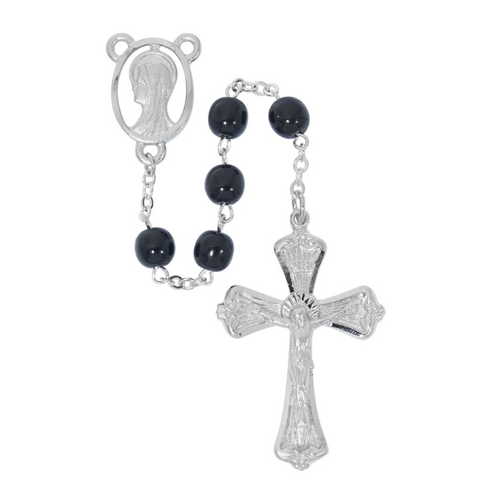 7mm Glass Beads and Rhodium Rosary