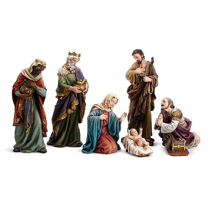 24" Three Wise Men and The Holy Family Figurine - 7-Piece Hand Painted Nativity Set
