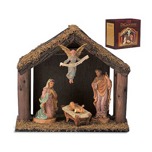 20" H Figurine - Nativity Set With Wood Stable - 4 Pieces Per Package