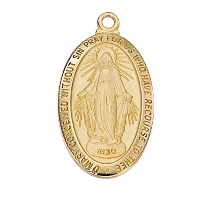 Gold-Plated Miraculous Pewter Medal with 18" Chain