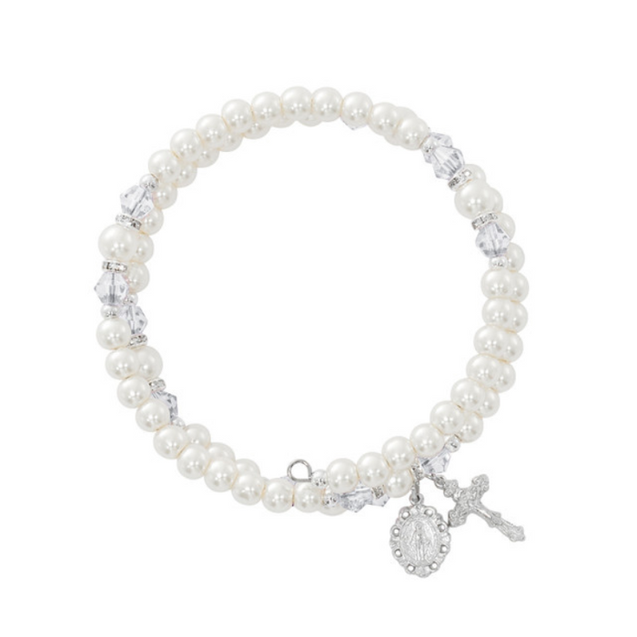 Wrap Rosary Bracelet - Crystal and Pearl