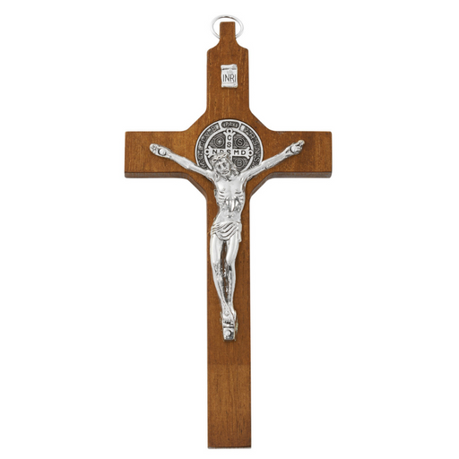 8" H Saint Benedict Walnut Wood Crucifix