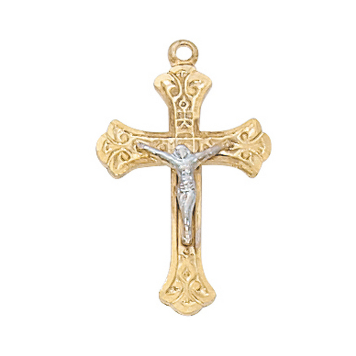 Gold-Plated Two-Toned Crucifix with 18" Chain