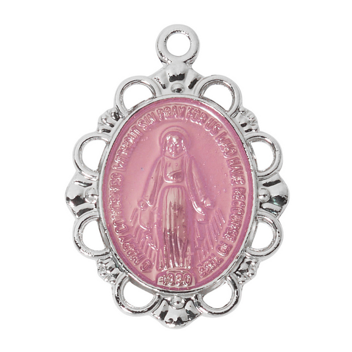 Pink Miraculous Medal with 18" Rhodium Chain