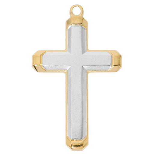 Gold-Plated Border Sterling Silver Cross with 24" Chain